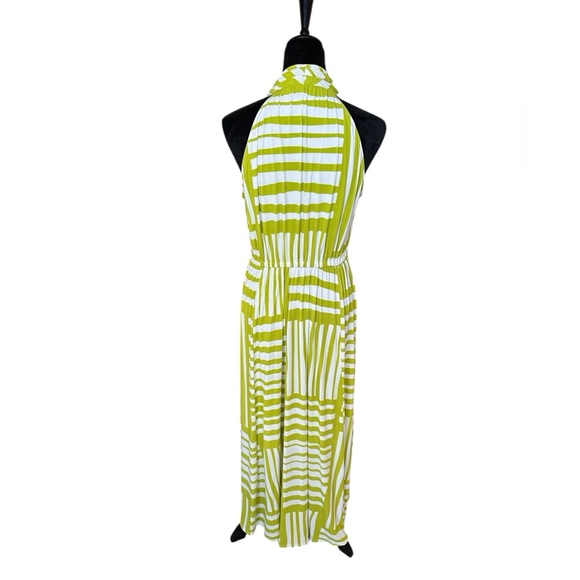 Calvin Klein Sleeveless Halter Midi Dress Sz 10 Green White Abstract Stripe NWT - Picture 5 of 14